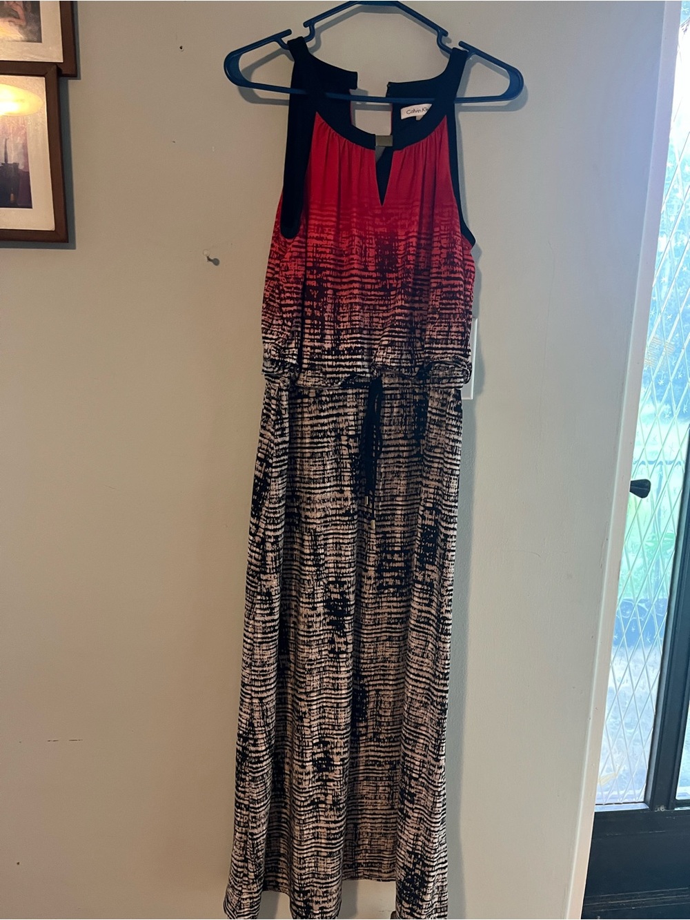 Calvin Klein Red Dress with Black Trim and Gold Accent